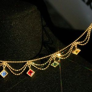 Xinfly Italian 18K Gold Rainbow Multi-Color Sapphire Pendant <b>Statement</b> Choker <b>Necklace</b> Waterproof Jewelry - Product Image 4