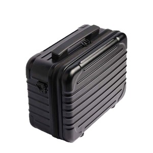 Qihui <b>Professional</b> <b>Makeup</b> Case Black Pc Material Zipper Closure Portable Cosmetic <b>Bag</b> With Soft Handle Stripe Pattern - Product Image 5
