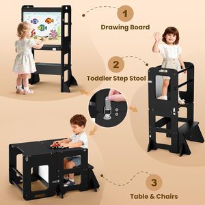 Tabouret de cuisine 4-en-1 pour tout-petits, tour d'apprentissage avec tableau blanc, tabouret d'aide en bois pour enfants - Product Image 4