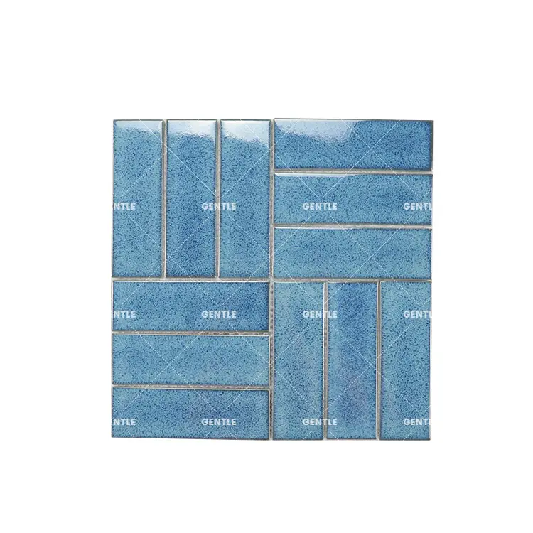 Piastrella per piscina a mosaico in ceramica blu con pavimentazione incrociata in smalto cristallino lucido