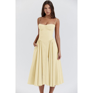 Summer New Colorful Court Style Low Cut Halter Models Swing Women Casual Long Dresses - Product Image 3