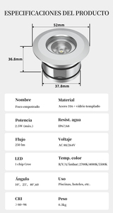 Venta al por mayor de fábrica: Luz LED empotrada redonda para piscina INSS-052, IP67/68, 250Lm, acero inoxidable 316, bajo MOQ, OEM y ODM - Product Image 2