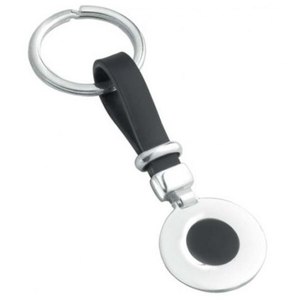 Porte-clés en argent 925 Gerbera, porte-clés en cuir, design rond, anneau en métal, sangle noire - Product Image 1