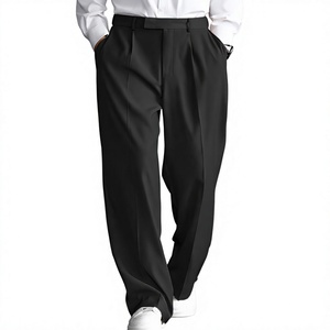 Pantalon large pour homme en sergé coupe décontractée, coupe ample, devant plat, fermeture boutonnée, style été, en polyester/coton écologique coupe-vent - Product Image 1