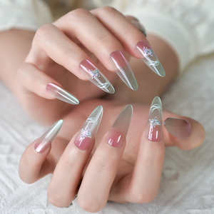 กดบน<span class=keywords><strong>เล็บ</strong></span>ออกแบบดวงตาเจลแมวยาว<span class=keywords><strong>ลาย</strong></span>ผีเสื้อ stiletto สีชมพูสี<span class=keywords><strong>เขียว</strong></span>ไ<span class=keywords><strong>ล</strong></span>่ระดับสี15ขนาด-30ชิ้นฝาครอบเต็ม - Product Image 1