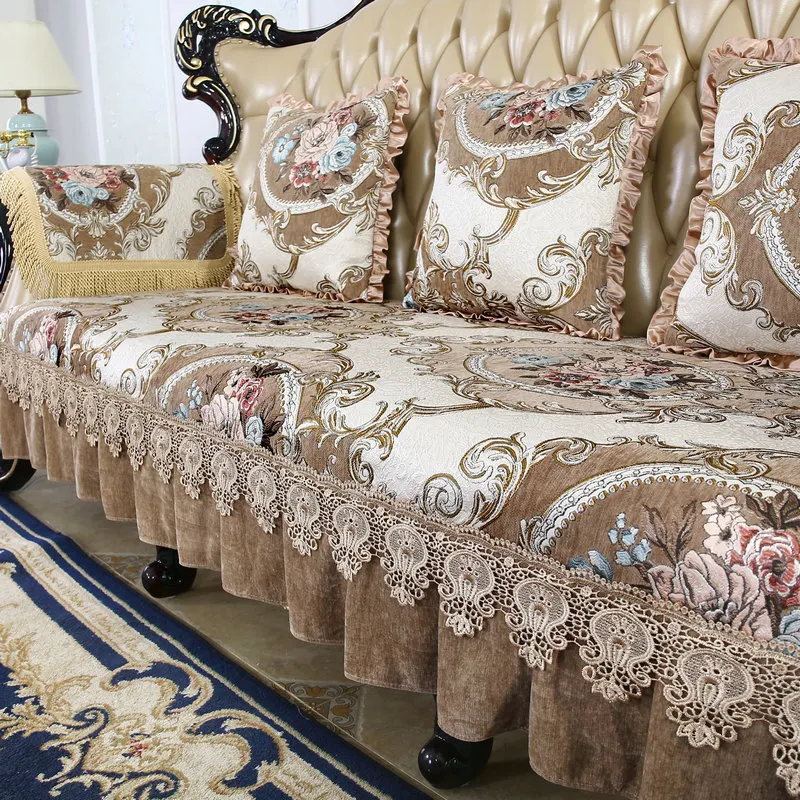 خمر غرفة المعيشة أريكة قماش وسادة مقعد زهرة التطريز الدانتيل Lacework وسادة أريكة غطاء