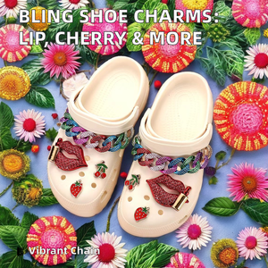 Sabots de jardin à lèvres rouges cerise fraise chaussures en plastique colorées pour filles avec décorations de chaîne et de boutons accessoires floraux - Product Image 2