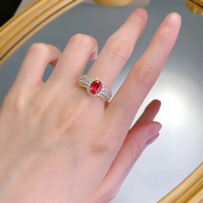 Nuevo anillo de borde de encaje francés de plata 925, anillo rojo de sangre de Paloma de simulación, modelo romántico, anillo de moda