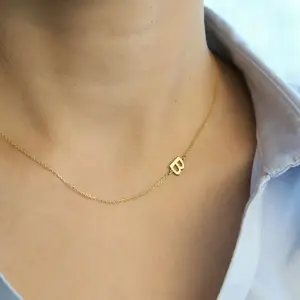 Zooying Side Way Alphabet Letter Pendant Necklace Stainless Steel Gold Plated Charm Necklaces Link Chain Freshwater Pearl Alloy