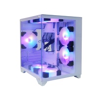 Gabinete de PC MANMU Stock Gaming Mid Tower, color blanco, vidrio templado transparente, gabinetes de computadora Matx para gamers con ventiladores RGB.