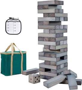 Tour géante personnalisée à empiler, 54 pièces en bois de pin, jeu de construction avec 1 jeu de dés - Bloc classique - Product Image 3