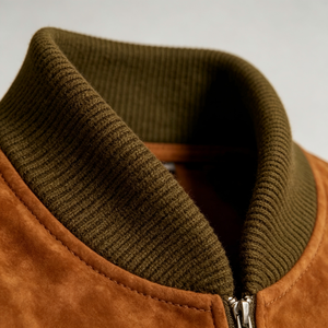 Custom Men Premium <strong>Suede</strong> <strong>Leather</strong> Bomber <strong>Jacket</strong> Soft Faux <strong>Suede</strong> Durable Ribbed Collar Zipper up Casual Streetwear <strong>Jacket</strong> - Product Image 4