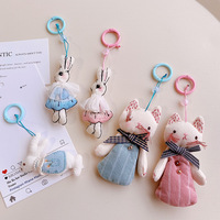Porte-clés en tissu de la série de poupées animales mignonnes, pendentif de sac en forme de pingouin en tissu, petit porte-clés ours de dessin animé