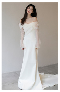 <span class=keywords><strong>Robe</strong></span> de mariée légère <span class=keywords><strong>en</strong></span> satin à une épaule, style forêt française éthérée, <span class=keywords><strong>voile</strong></span> de mariée <span class=keywords><strong>pour</strong></span> la cérémonie, photographie de voyage - Product Image 4