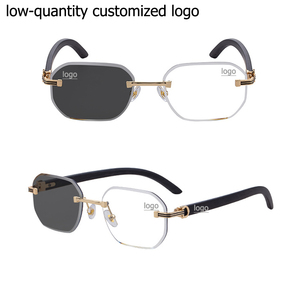Lunettes de soleil photochromiques sans monture 2025, style haute couture vintage rétro, verres taillés diamant, branches effet bois, protection UV400 - Product Image 1
