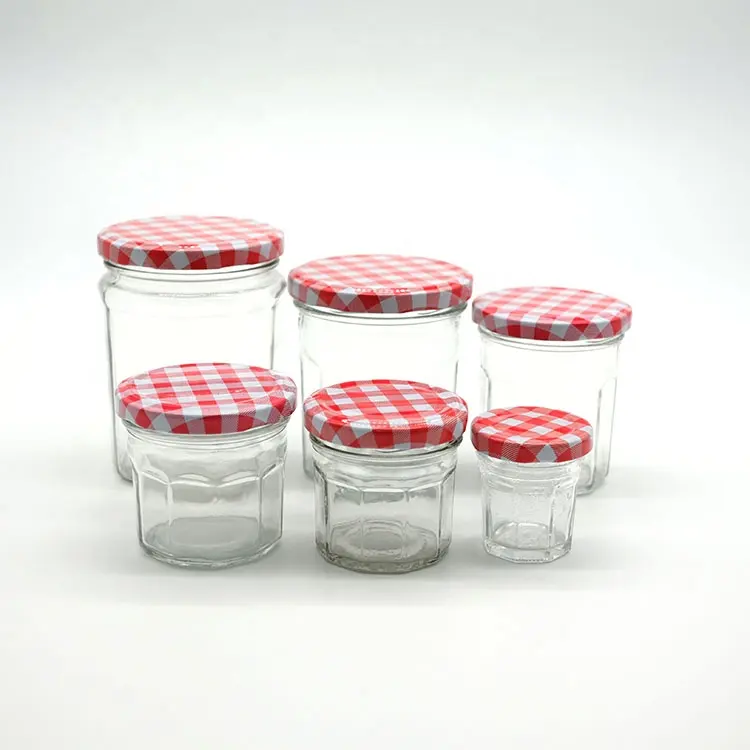 Multiple Sizes Glass Mason Jar Cheap Hexagon Glass Jam Jars In Bulk With Metal Lid For Jam Honey Jelly Wedding Favors Baby