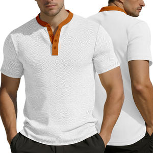 Camiseta Henley de Manga Corta para Hombre, Estilo Europeo Americano, Casual, Transpirable, Corte Holgado, 100% Poliéster, con Botones - Product Image 3