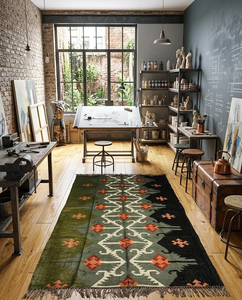 Alfombra Kilim de Yute y Lana Hecha a Mano |   Alfombra Tribal Geométrica Boho para Sala de Estar, Dormitorio, Decoración Rústica para el Hogar - Product Image 3