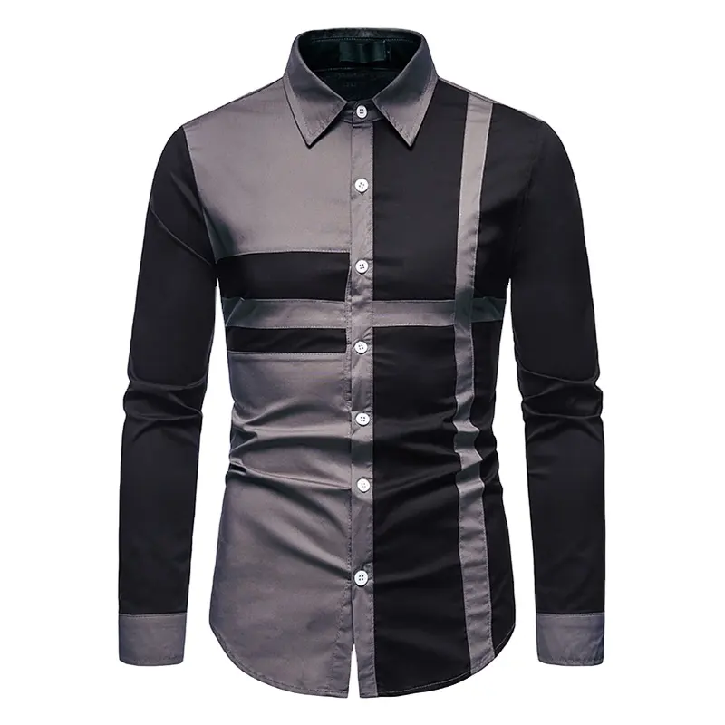 Men's trendy stitching long sleeved shirt western denim shirt casual shirt