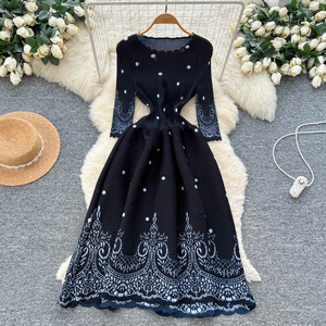 <span class=keywords><strong>Abito</strong></span> lungo estivo vintage da donna con scollo a O, linea ad A, a <span class=keywords><strong>pois</strong></span>, stile impero - Product Image 4