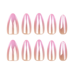 Nouvelles Faux Ongles Courts Minimalistes en Forme d'Amande Rose Dégradé, Prêts à Poser, Style Européen et Américain, Autocollants pour Ongles - Product Image 5