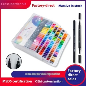 Útiles escolares Pluma de pincel de acuarela Personalizada 12-120 colores Juego de rotuladores de pincel de doble punta Marcador de Arte de colores Fineliner Pluma de color - Product Image 2
