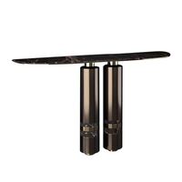 Tables consoles extensibles modernes de luxe pour entrée, salon, couloir, avec cadre en acier inoxydable doré et plateau en marbre, pour hôtel, maison, villa