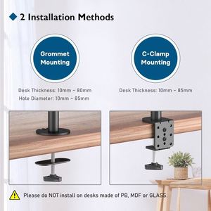 Support multi-écrans en acier réglable de nouvelle conception pour écrans de 10 à 32 pouces avec bras double inclinable à 90 degrés, fixation sur bureau - Product Image 5