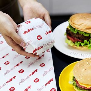 Papier d'emballage pour sandwich en PE imperméable, imprimé avec un logo personnalisé, résistant à la graisse, recyclable, pour l'emballage de hamburgers, de pizzas et d'aliments - Product Image 1