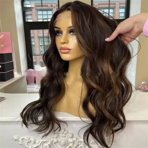 <span class=keywords><strong>Parrucca</strong></span> Frontale in Pizzo Monofilamento Ondulata Media Marrone <span class=keywords><strong>Scuro</strong></span> Balayage con Capelli Umani Remy per Base in Pizzo HD Senza Colla - Product Image 4