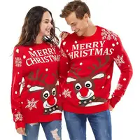 QYOURECLO Custom Logo Round Neck Winter Crewneck Women Knitted Unisex Jacquard Ugly Christmas Sweaters