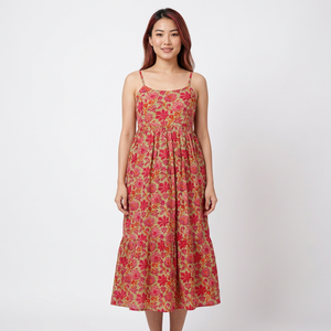 Robe midi en coton imprimé léopard floral moderne faite à la main en Inde pour femmes, tenue décontractée pour les fêtes, impression numérique, style bohème, écologique - Product Image 1