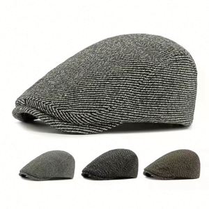 Unisex Retro <b>Flat</b> Top Ivy Hat Thick Warm Striped <b>Cap</b> for Adults for Casual & Sports for Leisure Travel & Outdoor - Product Image 2