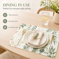 Set de table en PP PEVA avec imprimé feuilles d'eucalyptus aquarelle, imperméable, résistant à la chaleur, facile à nettoyer, protection de table naturelle