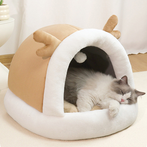 Cama para Mascotas Semicerrada, Linda Cama para Perros y Gatos, Nido para Mascotas, Alfombra Suave, Tienda para Cachorros y Gatitos, Suministros para Mascotas, Cama Cálida para Gatos - Product Image 3