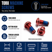 Vis de machine M4 M5 M6 à tête cylindrique à embase Torx, avec patch de verrouillage en nylon bleu, traitement de surface en aluminium anodisé rouge