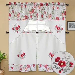 Ultra low price custom best-selling printing embroidery design 3-piece set of kitchen curtains 3-piece set