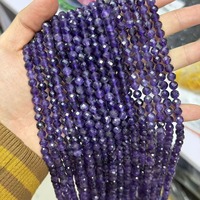Perles d'améthyste naturelle facettées, 64 facettes, perles rondes en pierre brute pour la fabrication de bijoux DIY, 6 mm, 8 mm, 10 mm, brin de 15 pouces