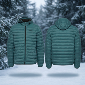 Men's Hooded Puffer <b>Jacket</b> Winter Casual Quilted Polyester Windproof Zipper Front Solid Color Regular Fit - Product Image 3