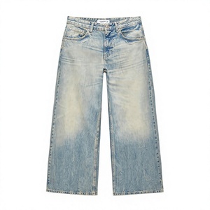 Jean délavé à jambe large pour homme, taille haute, coupe ample, décontracté, grande taille, en denim de coton - Product Image 1