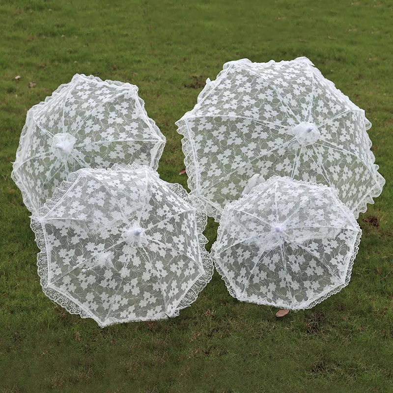 Vendita calda Decorazione Nuziale Bianco Da Sposa In Pizzo Ombrello