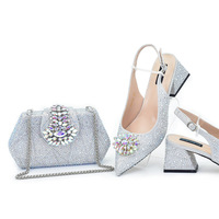 Ensemble chaussures et sac pour femme, chaussures à talon carré ouvertes, à enfiler, en PU, avec talon de 6 cm, lanières convertibles plates, pierres résistantes à l'usure, été