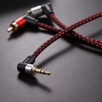 Cable divisor en Y de 90 grados, 3,5mm, AUX a 2 RCA, duradero y práctico, conector en ángulo recto, línea de audio para PC, amplificador de teléfono móvil, altavoz