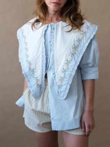 Vendita calda bohémien ricamato camicetta di cotone o collo a sbuffo etnico contadino Top da donna - Product Image 4