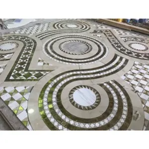 Premium Calacatta Gold Marble Stone Tile Mix Metal Mosaic Medallion For Flooring Tiles