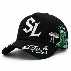 Gorras de Béisbol Personalizadas al por Mayor, 100% Algodón, 5 Paneles, Bordado con Pedrería, Gorras Originales Barbas - Product Image 5