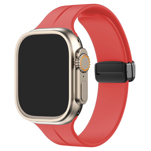 Ultra Luxury All Watch Series Watch Band Breathable Silicone Adjustable Foldable Magnetic Buckle Strap Luxury Leather Strap