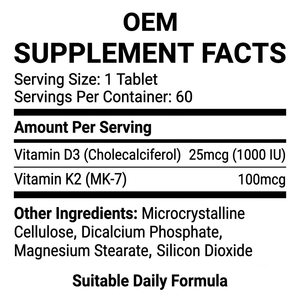 วิตามินดี3+เค2 ชนิดเม็ด 25mcg 100mcg บำรุงกระดูก 60 เม็ด บรรจุภัณฑ์แบบแพ็คใหญ่ รับผลิตแบรนด์ส่วนตัว - Product Image 3
