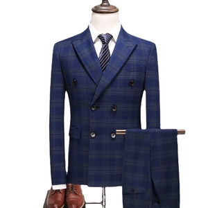 Costume de <span class=keywords><strong>mariage</strong></span> classique à carreaux rétro marron <span class=keywords><strong>pour</strong></span> hommes robe en laine de marié de Style d'affaires plissé avant respirant imperméable - Product Image 1