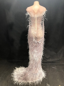 NOVANCE Y1614 Amazons meilleure vente, haut tubulaire de <span class=keywords><strong>cheveux</strong></span> d'autruche élégant, Sexy fente haute diamants brillants longue robe uniforme de bal de luxe - Product Image 6